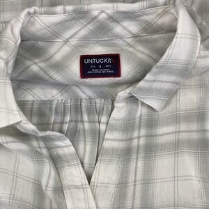 UNTUCKit Women's Size 4 Villefranche Plaid Cap‎ Sleeve Gray White Shirt NWOT